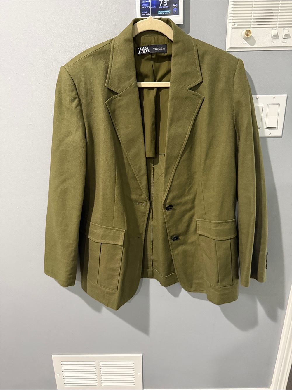ZARA Olive Green Single-Breasted Blazer - Picture 2 of 5